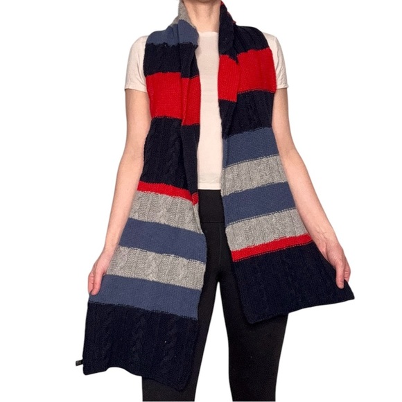 Portolano Wool Cashmere Blend Scarf Striped Cable Knit Large Red Blue Gray - Picture 1 of 8